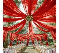 Highdi 2024 Tenture Mariage Plafond, Rideaux de Plafond Mousseline de Soie Tenture Mariage Semi Voile pour Arche de Mariage, Fête Prénatale (75x600cm,Rouge)