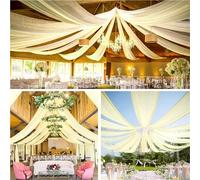 Highdi 2024 Tenture Mariage Plafond, Rideaux de Plafond Mousseline de Soie Tenture Mariage Semi Voile pour Arche de Mariage, Fête Prénatale (150x600cm,Beige)