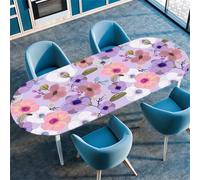 Highdi 3D Nappe Ovale avec Bord Élastique, Nappe de Table Extensible Exterieur Jardin Anti-Tache Antidérapante Protection Ovale Table pour Cuisine Table (Fleur élégante 4,107x165cm)