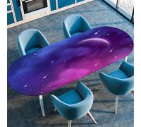 Highdi 3D Nappe Ovale avec Bord Élastique, Nappe de Table Extensible Exterieur Jardin Anti-Tache Antidérapante Protection Ovale Table pour Cuisine Table (Planète Bleue 2,107x165cm)