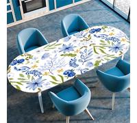 Highdi 3D Nappe Ovale avec Bord Élastique, Nappe de Table Extensible Exterieur Jardin Anti-Tache Antidérapante Protection Ovale Table pour Cuisine Table (Fleur élégante 2,132x229cm)