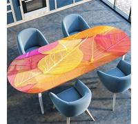Highdi 3D Nappe Ovale avec Bord Élastique, Nappe de Table Extensible Exterieur Jardin Anti-Tache Antidérapante Protection Ovale Table pour Cuisine Table (Feuille tombée 2,132x229cm)