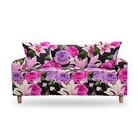 Highdi 3D Pivoine Fleur Housses de Canapé Extensible, Revêtement de Canapé 1/2/3/4 Places, Universel Housses de Canapé avec Accoudoirs (Lis,2 Places)