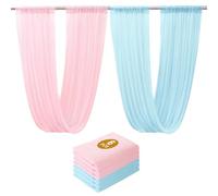 Highdi 6 Pièces Tenture Mariage Plafond, Rideaux de Plafond Mousseline de Soie Tenture Mariage Semi Voile pour Arche de Mariage, Fête Prénatale (160 * 300cm,Bleu-Rose)