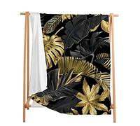 Highdi Couverture Polaire Hiver, Plaid Douillet Style de Luxe Léger 3D,Couverture de Canapé Réversible,Couvre-Lit en Peluche,Couverture Moelleuse pour Adultes Enfants (Feuille d'or Noir,150x200cm)