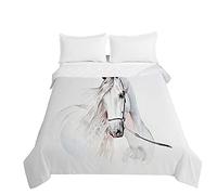 Highdi Couvre Lit Matelassé, Ete Douce Dessus de Lit, Motif de Cheval Couvre-lit Poids Léger Couverture Lit, pour Couvre Lit 1 Personne Couverture Lit 2 Personnes (180x220cm,Blanc)