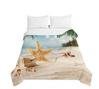 Highdi Eté Plage Imprimé Bedding Couette 220 x 240 cm, Ete Douce Microfibre Couette, Couette Imprimée 220x240 Poids Léger Couette Enfant, pour Couette 2 Personnes (230 * 260cm,Plage)