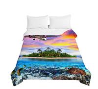 Highdi Eté Plage Imprimé Bedding Couette 220 x 240 cm, Ete Douce Microfibre Couette, Couette Imprimée 220x240 Poids Léger Couette Enfant, pour Couette 2 Personnes (180 * 220cm,Monde océanique)