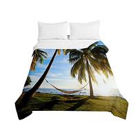 Highdi Eté Plage Imprimé Bedding Couette 220 x 240 cm, Ete Douce Microfibre Couette, Couette Imprimée 220x240 Poids Léger Couette Enfant, pour Couette 2 Personnes (180 * 220cm,Palmier)