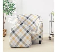 Highdi Housse de Fauteuil Cabriolet Chesterfield Extensible Douce 2 Pieces Couverture de Fauteuil 1 Place Moderne Imprimé Housse de Fauteuil Salon Club avec Housse de Siège (Jaune)