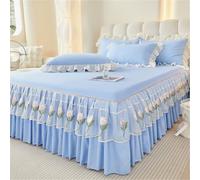 Highdi Jupe de lit à Volants Couvre-lit Microfibre Antidérapant Cache Sommier avec Ourlet Élastique et Doux Drap Housse Para Single Queen King, Fleur Broderie (Bleu Clair,180x200cm)