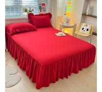 Highdi Jupe de lit à Volants Microfibre Couvre-lit, Antidérapant Cache Sommier avec Ourlet Élastique et Doux Drap Housse Para Single Queen King (140x200cm,Rouge)