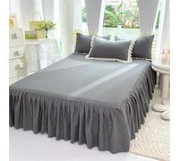 Highdi Jupe de lit à Volants Microfibre Couvre-lit Couleur Unie, Antidérapant Cache Sommier avec Ourlet Élastique et Doux Drap Housse Para Single Queen King, Classic Moderne (150x200cm,Gris)
