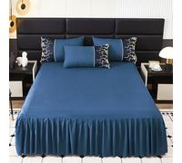 Highdi Jupe de lit à Volants Microfibre Couvre-lit, Couleur Unie Cache Sommier avec Ourlet Élastique et Doux Drap Housse Para Single Queen King (180x200cm,Bleu Marine)