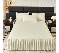 Highdi Jupe de lit à Volants Microfibre Couvre-lit, Couleur Unie Cache Sommier avec Ourlet Élastique et Doux Drap Housse Para Single Queen King (150x200cm,Blanc)