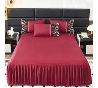 Highdi Jupe de lit à Volants Microfibre Couvre-lit, Couleur Unie Cache Sommier avec Ourlet Élastique et Doux Drap Housse Para Single Queen King (180x200cm,Bourgogne)