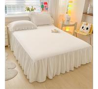 Highdi Jupe de lit à Volants Microfibre Couvre-lit Couleur Unie Coloré Doux et Antidérapant Cache Sommier avec Ourlet Élastique Drap Housse Para Single Queen King (140x200cm,Blanc)