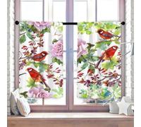 Highdi Lot de 2 Rideaux Court Cuisine, Moderne Semi-Transparent Voilage Brise Bise pour Petit Rideau Fenetre Placard Salon Chambre - 60L X 90H cm, Oiseau Rouge