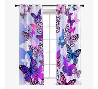 Highdi Motif Papillon Rideaux Voilage à Oeillet, Lot de 2 Voilages Intérieurs de Salon Moderne Chambre Semi-Transparent Léger Rideaux pour Cuisine Chambre à Coucher (Papillon Violet,W132 x H213 cm)