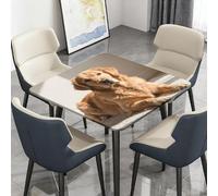 Highdi Nappe de Table Lavable, Carrée, avec Bord Élastique, pour Jardin, Intérieure Extérieure, Résistante Aux Intempéries, Anti Taches, Modèle de Chien de Peinture à l’Huile (Or,170x170cm)