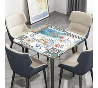 Highdi Nappe de Table Lavable, Carrée, avec Bord Élastique, pour Jardin, Intérieure Extérieure, Résistante Aux Intempéries, Anti Taches, Style Ethnique Exotique (Vert Orange,170x170cm)