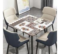 Highdi Nappe de Table Lavable, Carrée, avec Bord Élastique, pour Jardin, Intérieure Extérieure, Résistante Aux Intempéries, Anti Taches, Style Ethnique Exotique (Beige Marron,170x170cm)
