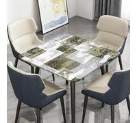 Highdi Nappe de Table Lavable, Carrée, avec Bord Élastique, pour Jardin, Intérieure Extérieure, Résistante Aux Intempéries, Anti Taches, Style Ethnique Exotique (Blanc Vert,170x170cm)