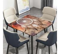 Highdi Nappe de Table Lavable, Carrée, avec Bord Élastique, pour Jardin, Intérieure Extérieure, Résistante Aux Intempéries, Anti Taches, Attrape-Rêves (Orange,170x170cm)