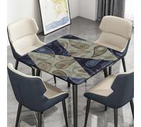 Highdi Nappe de Table Lavable, Carrée, avec Bord Élastique, pour Jardin, Intérieure Extérieure, Résistante Aux Intempéries, Anti Taches, Style Paisley Exotique (Marron Bleu,170x170cm)