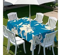 Highdi Nappe Rectangulaire avec Trou de Parasol, Exterieur Jardin Nappe de Table avec Fermeture Éclair Anti-Tache&imperméable pour Terrasse, Fête et Barbecue (259x152cm,Illustration d'art 2)