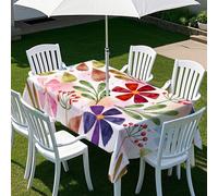 Highdi Nappe Rectangulaire avec Trou de Parasol, Exterieur Jardin Nappe de Table avec Fermeture Éclair Anti-Tache&imperméable pour Terrasse, Fête et Barbecue (305x152cm,Illustration d'art 6)