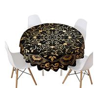 Highdi Nappe Ronde Anti Tache Impermeable 3D Décoration Tissu de Table Facile à Nettoyer pour Restaurants Cuisine Picnic Party Jardin Protection Tables (Totem doré,Diamètre 150cm)