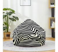 Highdi Pouf Poire Housse de Pouf pour Enfants Adultes, Imprimé zèbre 3D Rangement de Jouets Stockage, Grande Pouf pour Fauteuil Poire Déco pour Salon Intérieur Extérieur (Noir,100x120cm)