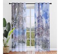 Highdi Rideaux Voilage à Oeillet, Lot de 2 Voilages Intérieurs de Salon Moderne Chambre Semi-Transparent Léger Rideaux pour Cuisine Chambre à Coucher (W80 x H115 cm,Tour Eiffel)