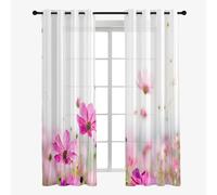 Highdi Rideaux Voilage à Oeillet, Motif Fleuri Lot de 2 Voilages Intérieurs de Salon Moderne Chambre Semi-Transparent Léger Rideaux pour Cuisine (Pétales,W107 x H160 cm)