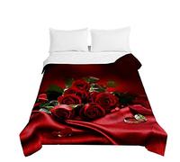 Highdi Série de Fleurs Roses 3D Bedding Couette 220 x 240 cm, Ete Douce Microfibre Couette, Couette Imprimée 220x240 Poids Léger Couette Enfant, pour Couette 2 Personnes (200x230cm,Rose Rouge)