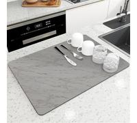 Highdi Tapis Égouttoir Vaisselle Absorbant, 2,5 mm d'épaisseur Tapis de Machine à Café Séchage Rapide, Tapis Évier Cuisine, Tapis de Séchage Vaisselle Antidérapant (30x40cm,marbre gris)