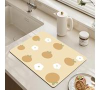 Highdi Tapis Égouttoir Vaisselle Absorbant, Tapis de Machine à Café Séchage Rapide Tapis Égouttoir Floral Tapis de Séchage Vaisselle Antidérapant pour Bar à Café (Orange,40x60cm)