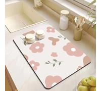 Highdi Tapis Égouttoir Vaisselle Absorbant, Tapis de Machine à Café Séchage Rapide Tapis Égouttoir Floral Tapis de Séchage Vaisselle Antidérapant pour Bar à Café (Fleur rose,40x60cm)