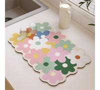 Highdi Tapis Égouttoir Vaisselle Absorbant, Tapis de Machine à Café Séchage Rapide, Tapis Évier Cuisine, Tapis de Séchage Vaisselle Antidérapant pour Bar à Café (40x50cm,fleurs roses 1)