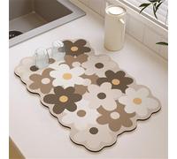Highdi Tapis Égouttoir Vaisselle Absorbant, Tapis de Machine à Café Séchage Rapide, Tapis Évier Cuisine, Tapis de Séchage Vaisselle Antidérapant pour Bar à Café (40x50cm,fleurs brunes 1)