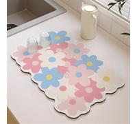 Highdi Tapis Égouttoir Vaisselle Absorbant, Tapis de Machine à Café Séchage Rapide, Tapis Évier Cuisine, Tapis de Séchage Vaisselle Antidérapant pour Bar à Café (40x50cm,fleurs bleues 1)