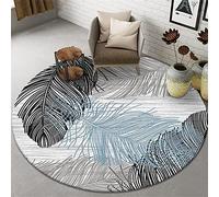 Highdi Tapis Rond Salon, Moderne Velours de Cristal Tapis de Sol Décoration Antidérapant pour Salon Chambre Cuisine Balcon Terrasse Salle à Manger Intérieur Extérieur (60cm,Plume Noire)