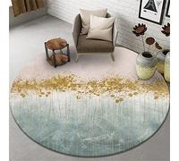 Highdi Tapis Rond Salon, Moderne Velours de Cristal Tapis de Sol Décoration Antidérapant pour Salon Chambre Cuisine Balcon Terrasse Salle à Manger Intérieur Extérieur (60cm,Plante dorée)