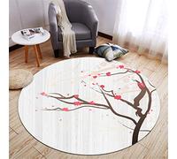 Highdi Tapis Rond Salon Rétro Chinois Tapis de Sol Décoration Antidérapant pour Salon Chambre Cuisine Balcon Terrasse Salle à Manger Intérieur & Extérieur (120cm,Plum Bossom)