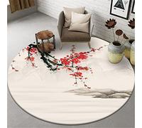 Highdi Tapis Rond Salon, Style Chinoise Moderne Tapis de Sol Décoration Antidérapant pour Salon Chambre Cuisine Balcon Terrasse Salle à Manger Intérieur & Extérieur (100cm,Plum Bossom)
