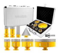 HIGHDRIL Foret Diamant Kit 9pcs(20/25/35/50/68/110mm Mèches Diamantées+20mm Fraise Diamant+50mm Mèches de Chanfrein+Adaptateur) Scie Cloche pour Carrelage Céramique Porcelaine Marbre Granit