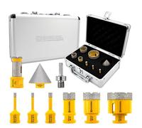 HIGHDRIL Foret Diamant Kit 9pcs(6/6/8/25/35/50mm Mèches Diamantées+20mm Scie Cloche Meulable+50mm Mèches de Chanfrein+Adaptateur) Scie Cloche pour Carrelage Céramique Porcelaine Marbre Granit