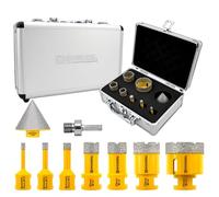 HIGHDRIL Foret Diamant Kit 9pcs(6/8/10/20/25/35/50mm Mèches Diamantées+50mm Mèches de Chanfrein+Adaptateur) Scie Cloche pour Carrelage Céramique Porcelaine Marbre Granit