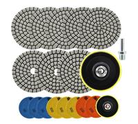 HIGHDRIL Lot de 10 tampons de polissage diamant pour usage à sec - Ensemble de 8 tampons de polissage pour marbre - Patins abrasifs - Grain 50*3/100*3/200*2 + Disque de support fileté M14 + Adaptateur